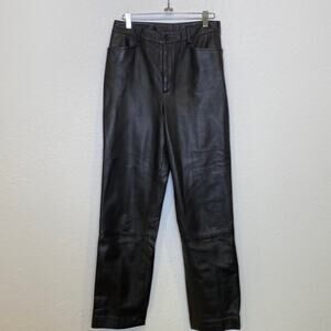 Linda Allard Ellen Tracy Black Leather Straight Leg Pants High Rise EUC Sz 6
